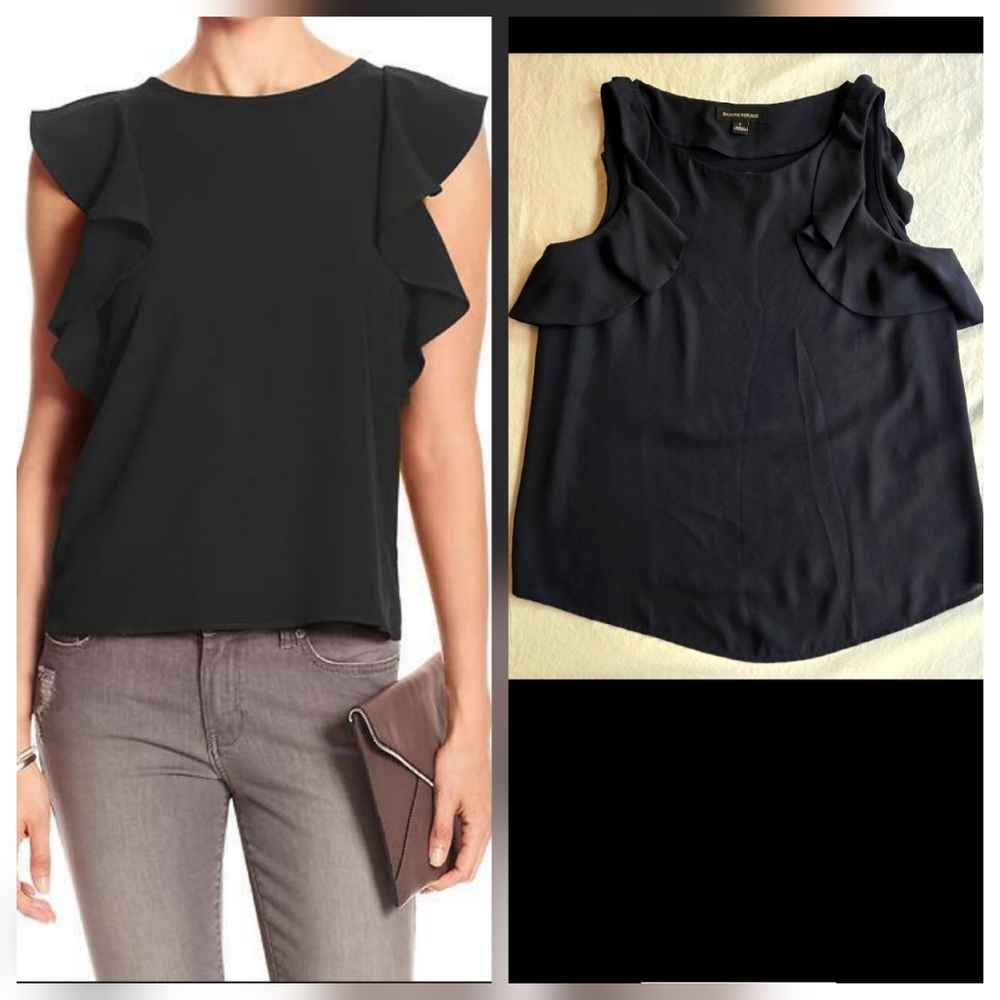 Banana Republic Navy Ruffle Sleeve Shell Blouse